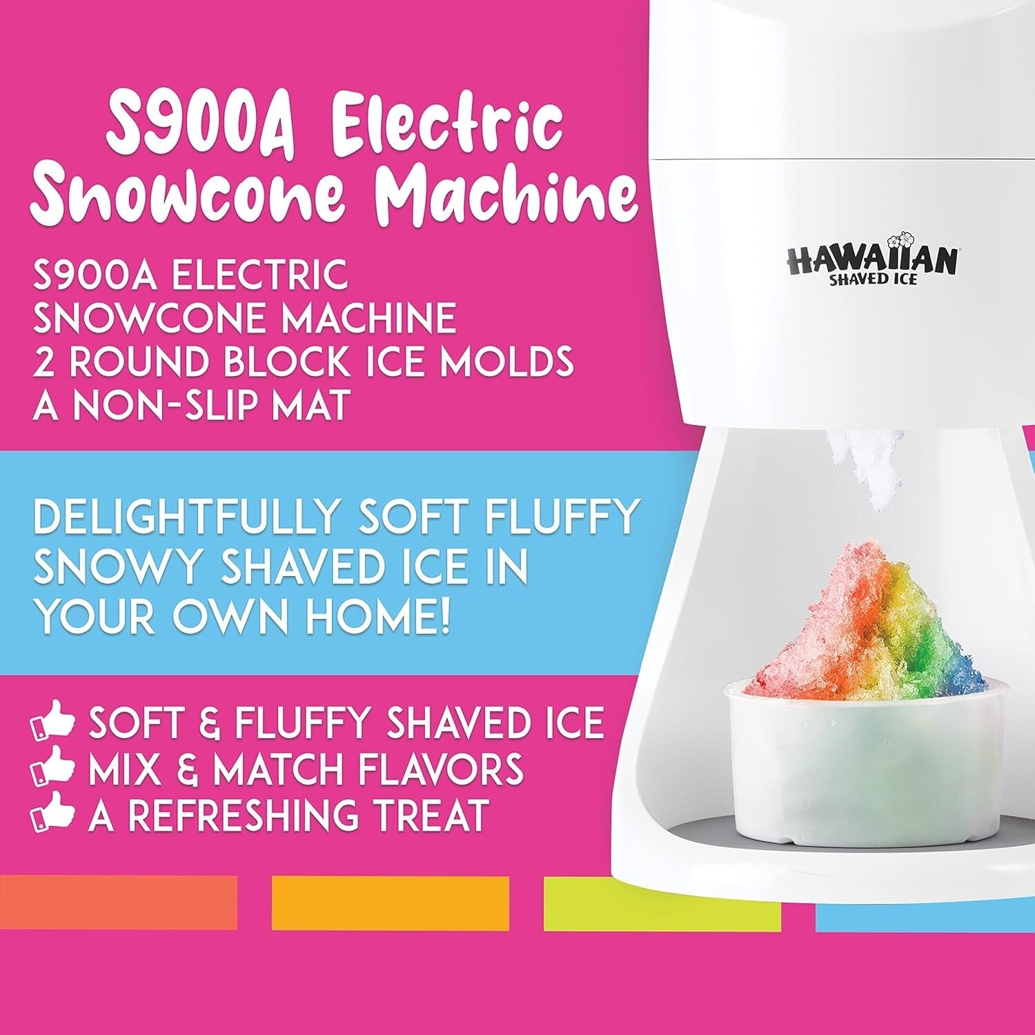 Electric Snow Cone and Shaved Ice Machine with Reusable Ice Molds - Compact 12"