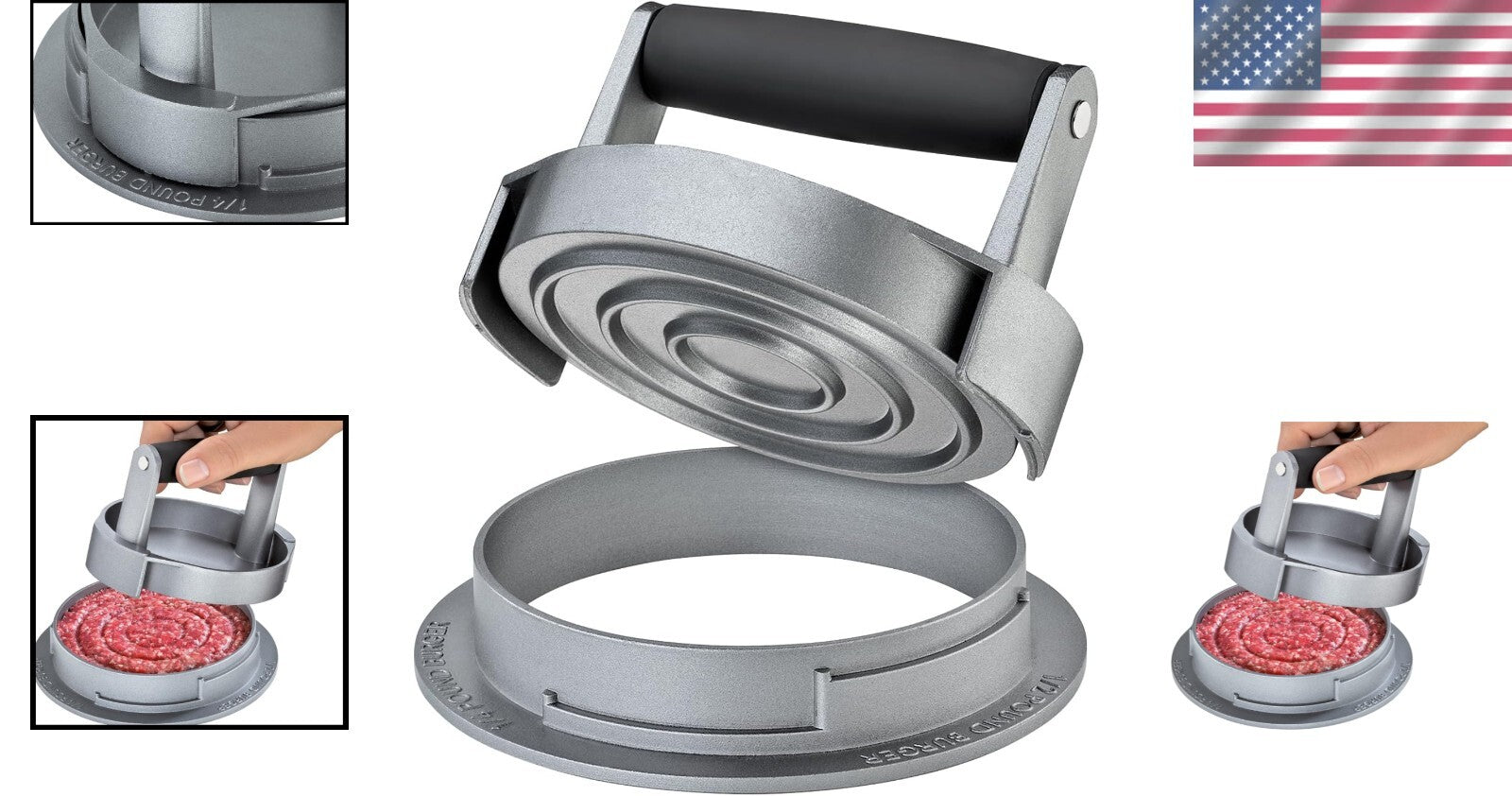 All-in-One Hamburger Patty Maker - Cast Aluminum Burger Press for Ideal Cooking