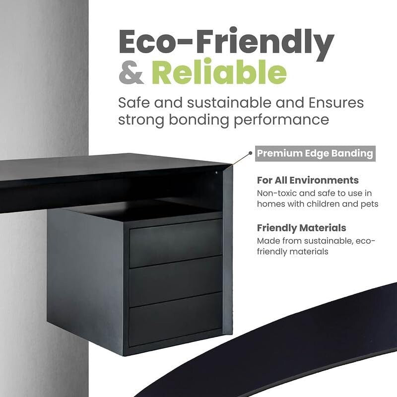 Premium Black Melamine 2'' x 50' Iron-On Edge Banding for DIY Furniture Projects