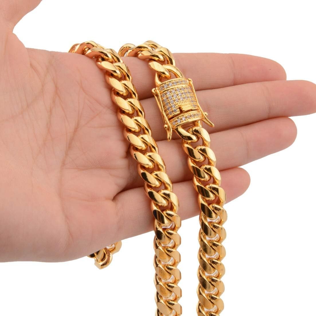 Durable 18K Gold Plated Stainless Steel Cuban Link Set - 24 Inch Men's Jewelry