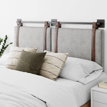 Load image into Gallery viewer, Harlow Wall-Mount Headboard Queen - Gray with Brown Faux Leather Straps