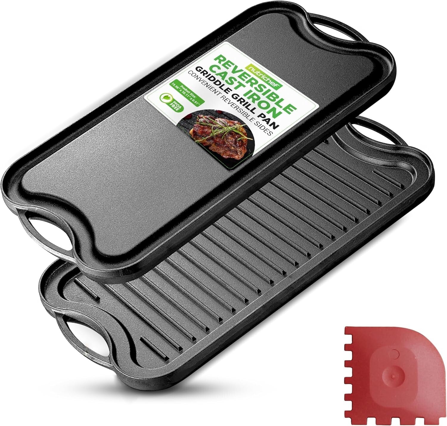 Oven Safe Cast Iron Griddle with Reversible Sides - Ideal for Grilling & Cooking