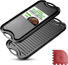 Load image into Gallery viewer, Oven Safe Cast Iron Griddle with Reversible Sides - Ideal for Grilling &amp; Cooking