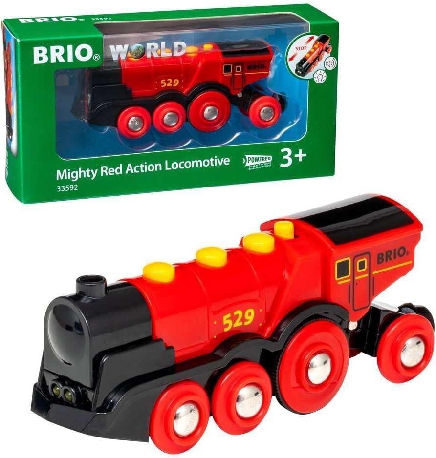 World Mighty Red Battery-Operated Toy Train with Lights, Sounds for Kids Age 3+