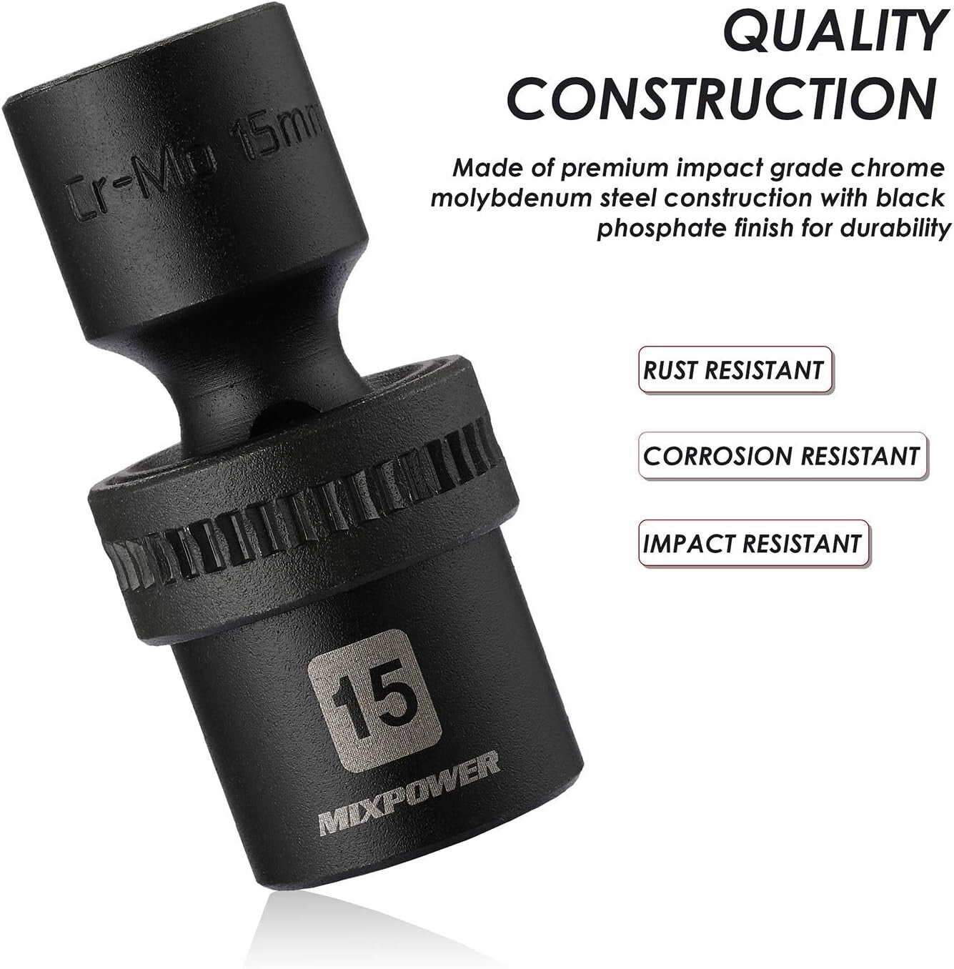 15-Piece 1/2" Drive Metric Impact Socket Set - Chrome Moly Steel, Wobble Design
