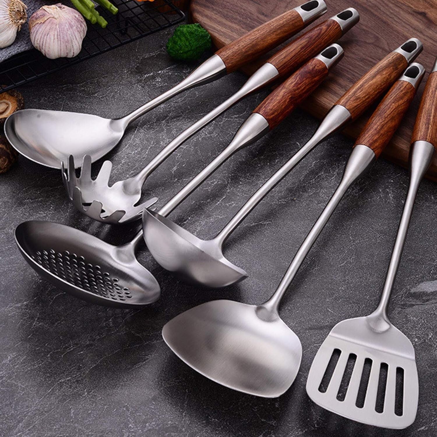 Complete 7-Piece Kitchen Utensils Set - Stainless Steel & Heat-Resistant Design