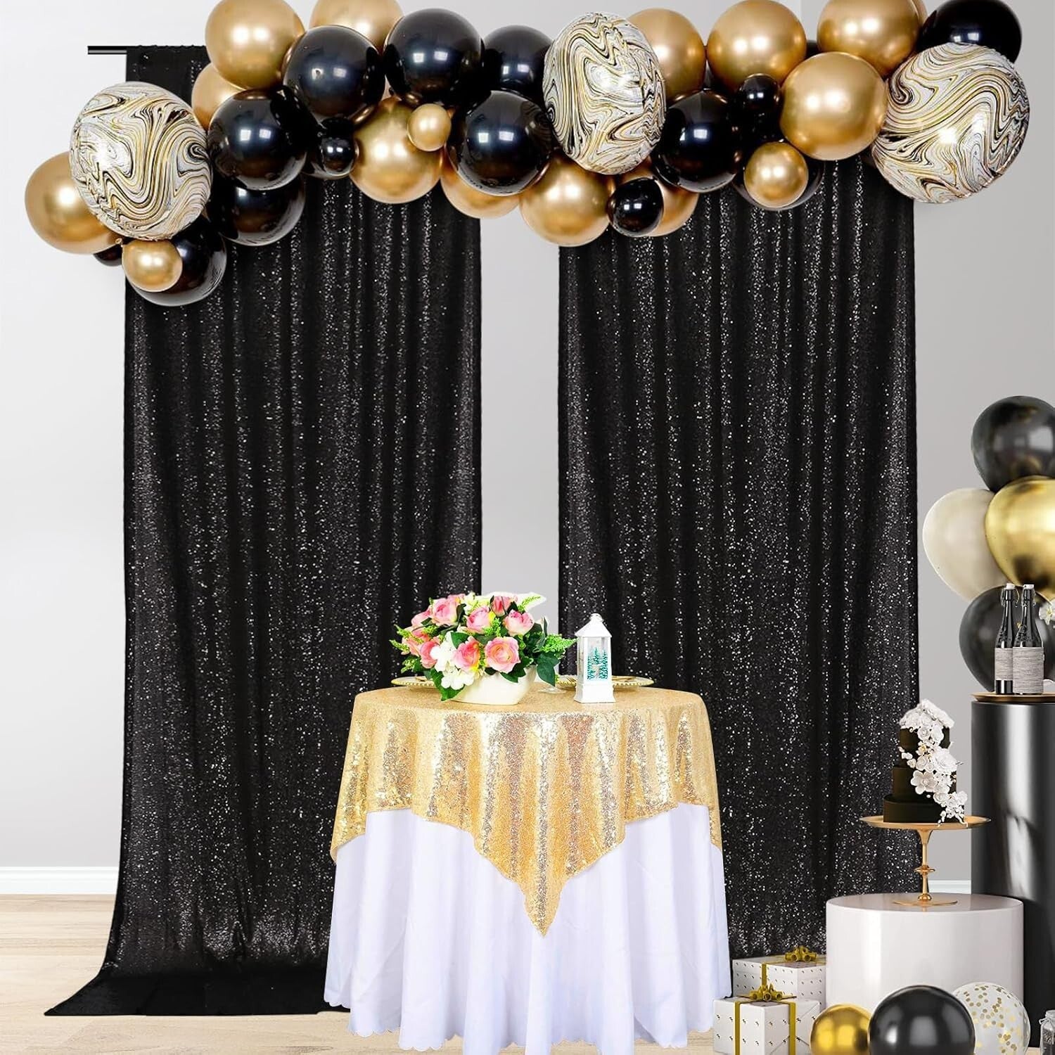 5ft x 10ft Black Sequin Backdrop - Perfect for Weddings, Parties & Photo Shoots