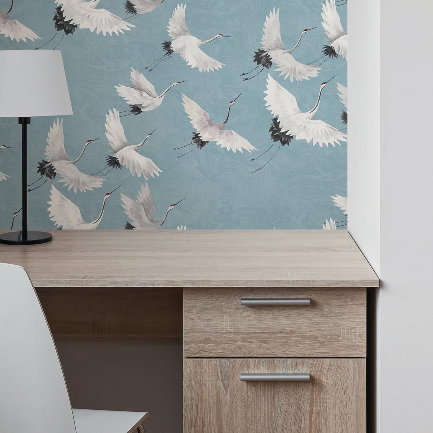 Elegant Halcyon Blue Peel & Stick Wallpaper with Crane Design - 20.5'' x 216''
