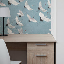 Load image into Gallery viewer, Elegant Halcyon Blue Peel &amp; Stick Wallpaper with Crane Design - 20.5'' x 216''