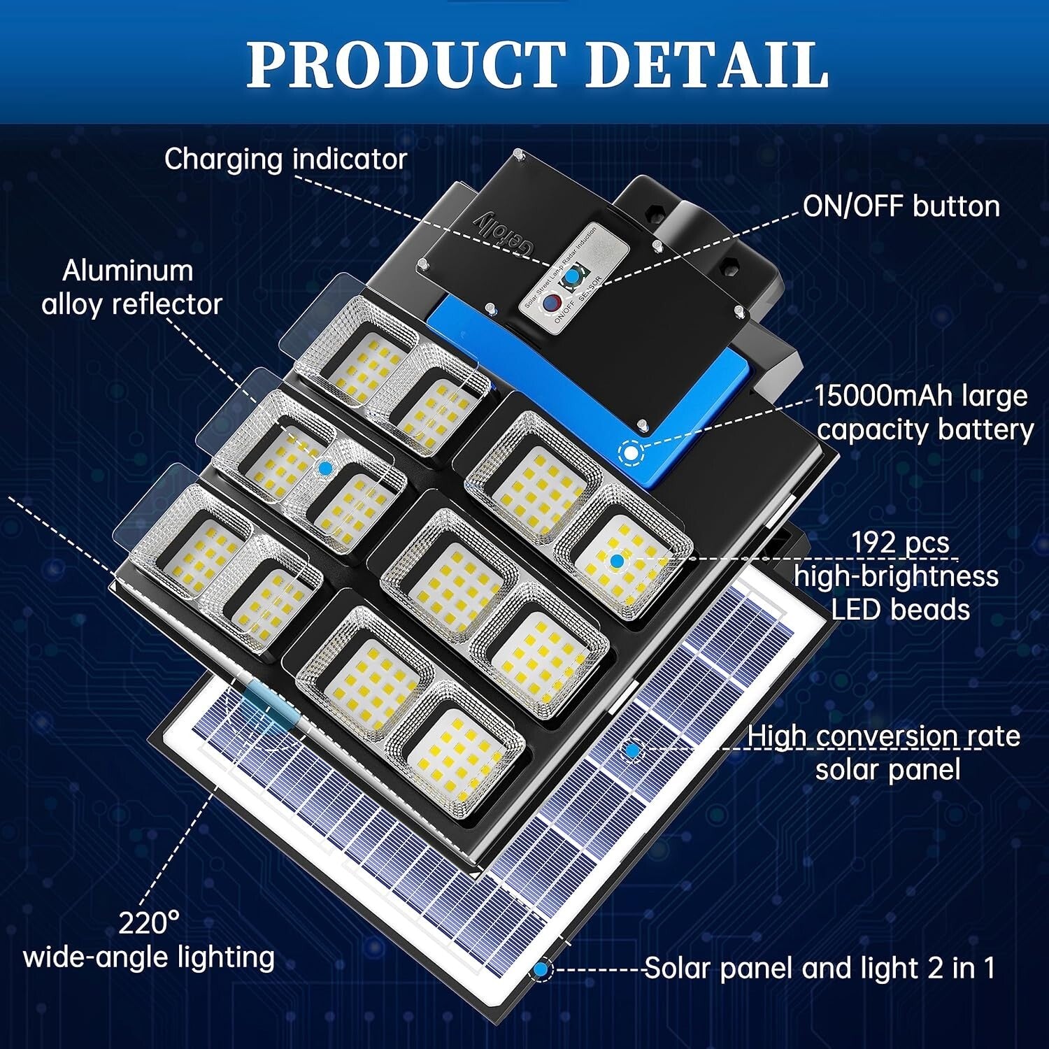 Commercial Solar Street Light 200000LM with Adjustable Brightness & Easy Install