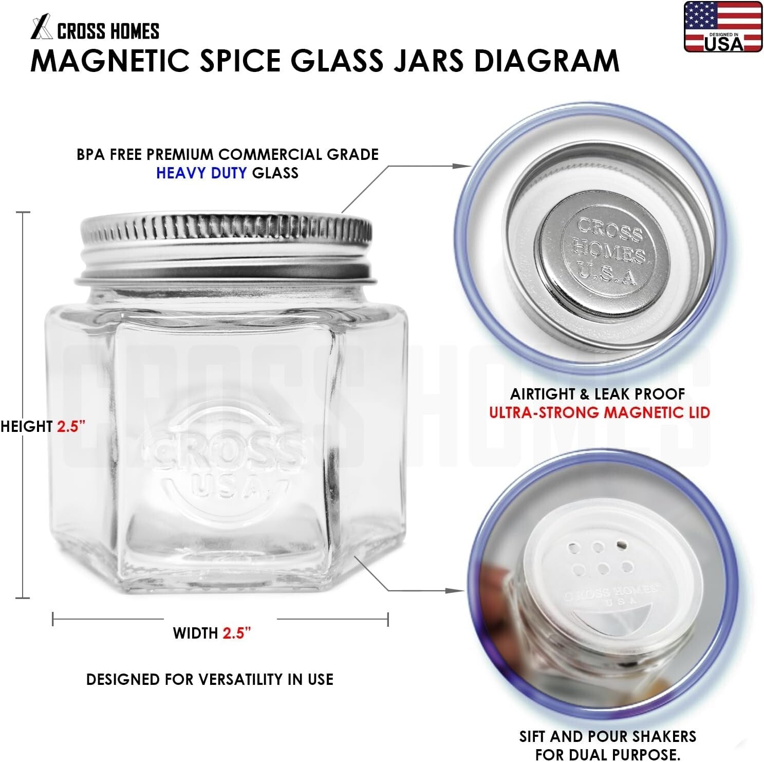 Airtight Magnetic Spice Containers - 4oz Hexagon Jars with Labels and Shakers