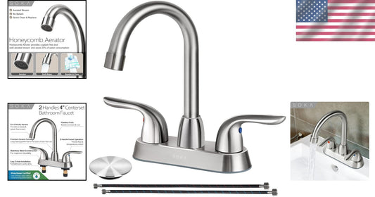 Premium Stainless Steel Centerset Faucet - Dual Lever Handles for Control