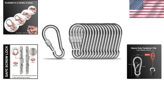 Premium 304 Stainless Steel Screw Lock Carabiner Clips – 15 Pack for Adventures