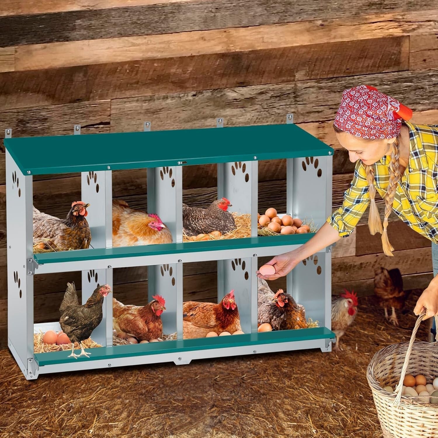 Spacious 8 Compartment Chicken Nesting Box - Ideal for Comfortable Egg Laying