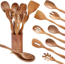 Load image into Gallery viewer, Organize Your Kitchen with 10-Piece Wooden Spoon Set and Sturdy Hanging Hooks