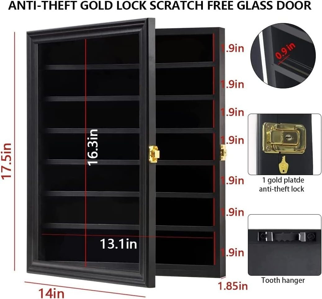 UV-Protected Knife Shadow Box Cabinet with Anti-Theft Features - Black Wood