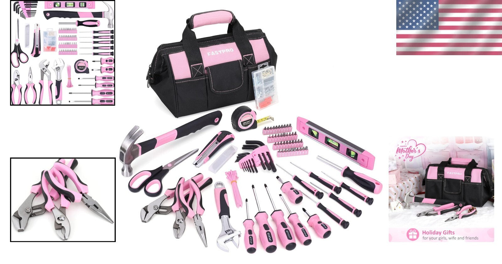 Complete Pink Tool Set - 220 Pieces with 12-Inch Storage Bag for Women