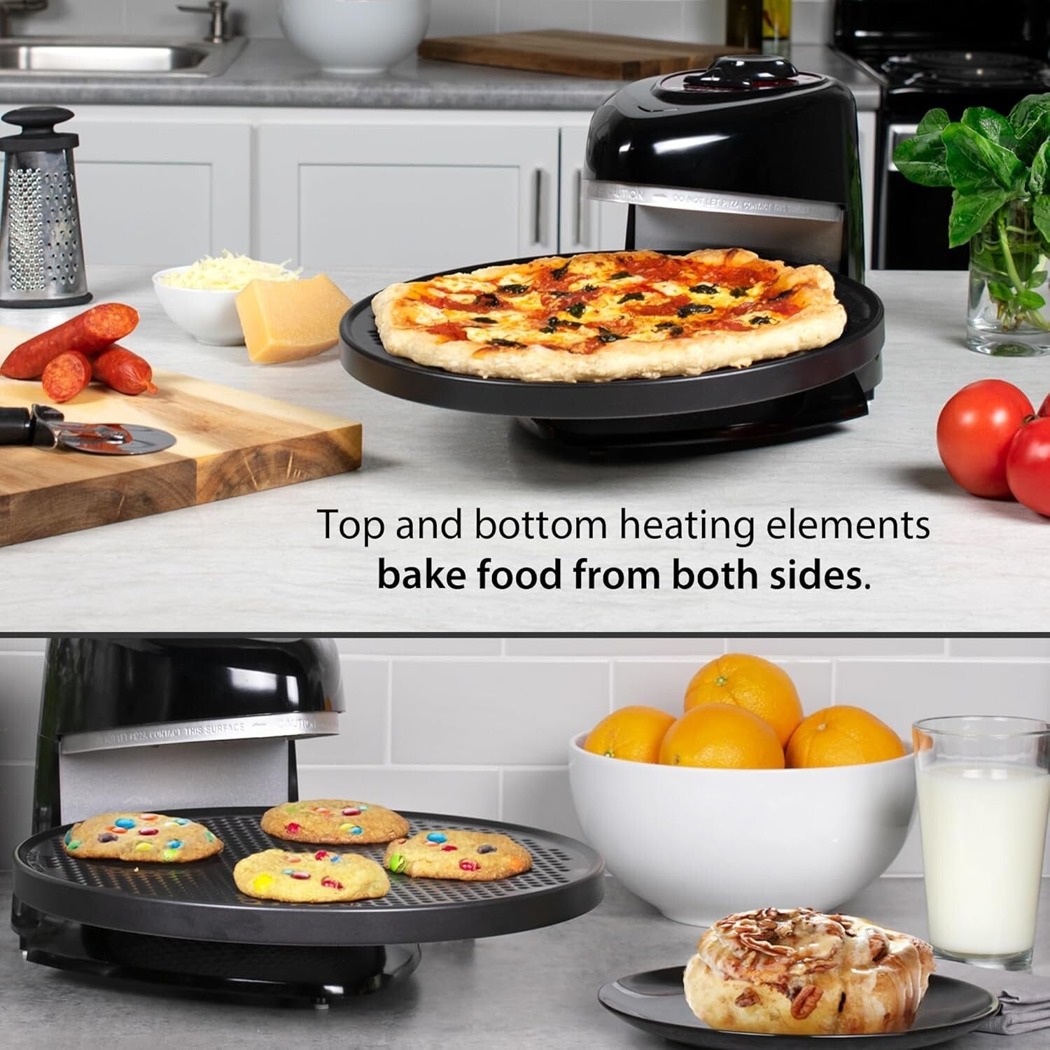 Energy-Efficient Rotating Pizza Oven - 12-Inch Nonstick Baking Pan, Black