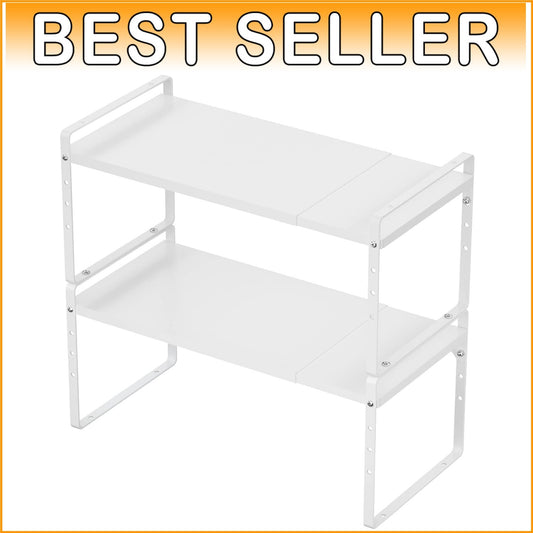 Durable Adjustable Kitchen & Bathroom Shelf Rack - Expandable 2-Tier Organizer