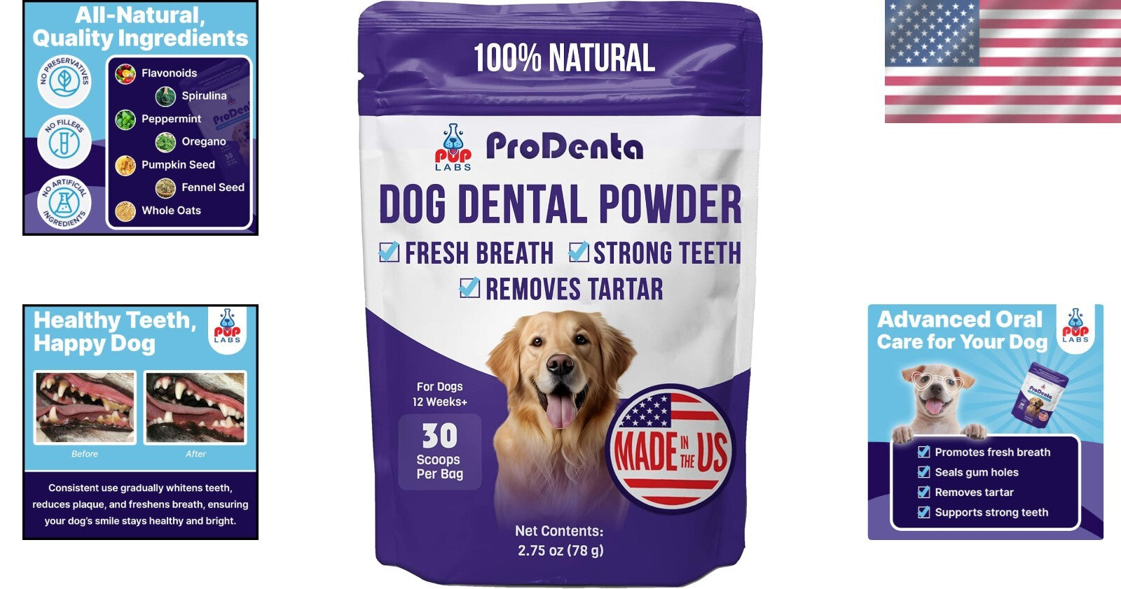 ProDenta Dental Care Powder: Natural Breath Freshener for All Breeds, 2.75 Oz
