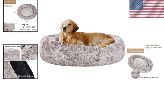 Luxurious Light Brown Faux Fur Pet Bed - Calming Cuddler for Medium Dogs