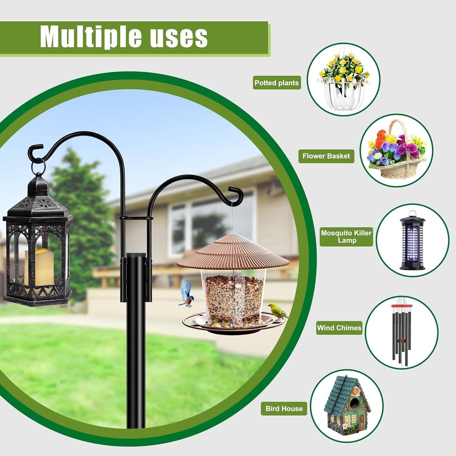 2-Pack Heavy Duty Garden Shepherd Hooks - Dual Arm for Bird Feeders and Lanterns