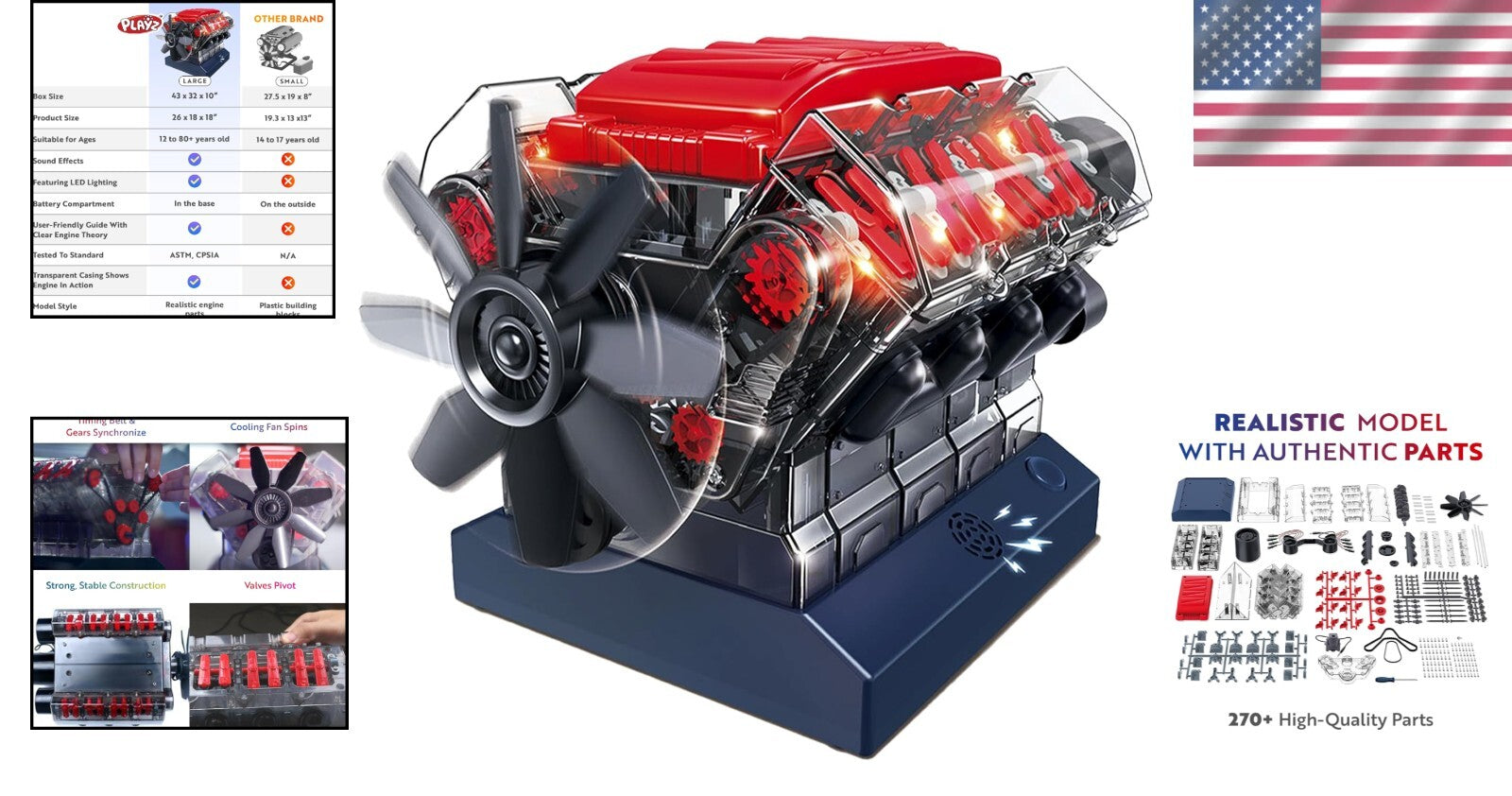 Build Your Own Working Mini V8 Engine Model Kit - 270 Parts for STEM Learning