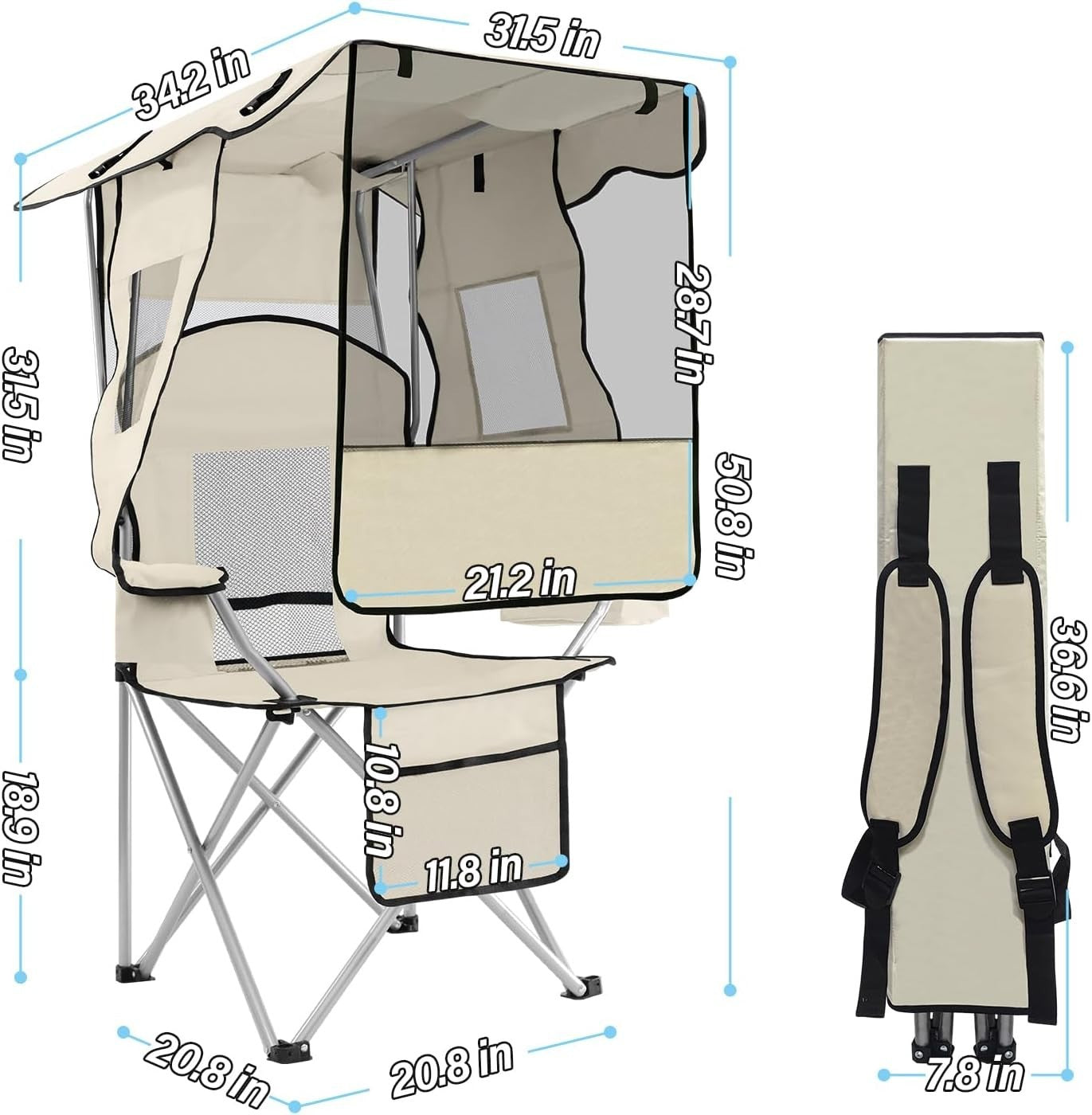 Heavy-Duty Camping Chair with Retractable Canopy & Extra Storage for Outdoors