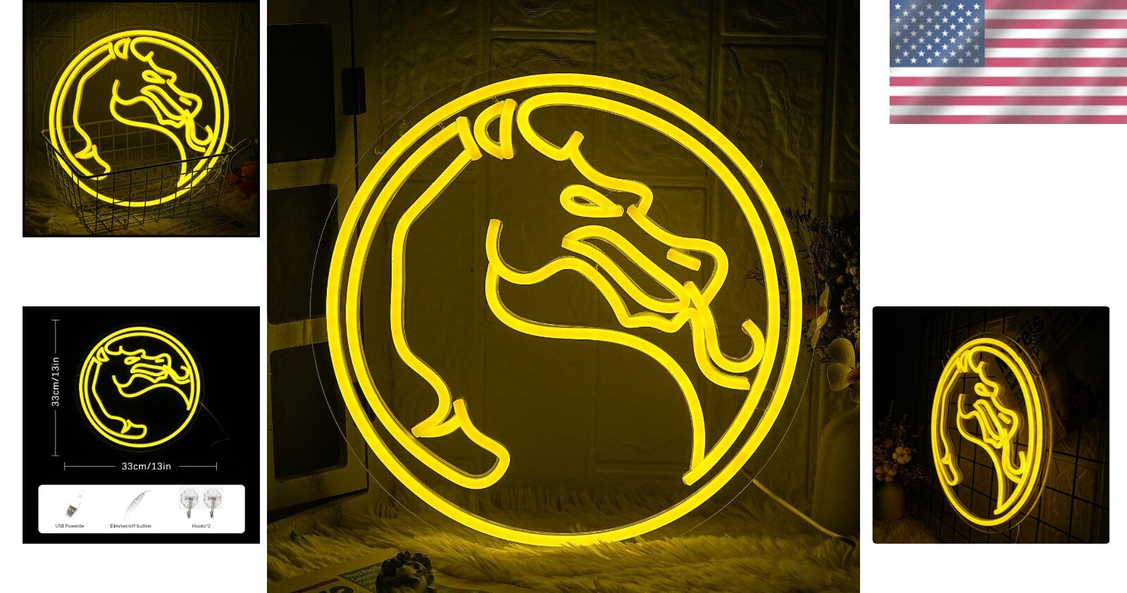 Bright Yellow Dimmable Dragon Neon Sign - Mortal Kombat Game Room Decor