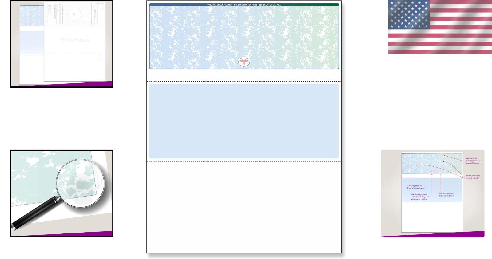 High-Security Blank Check Paper - 500 Sheets, Blue/Green Prismatic Design