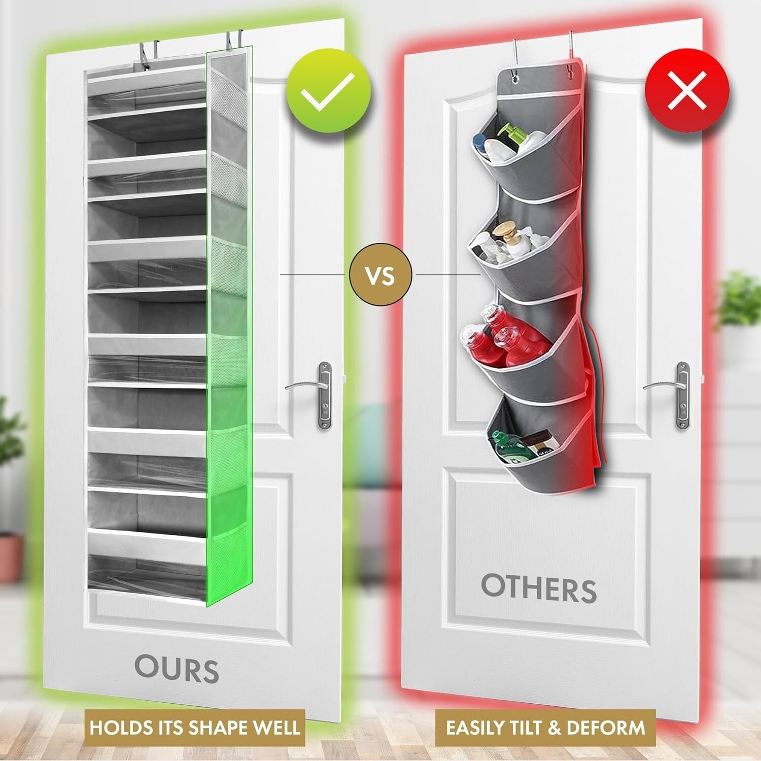 Ivory Dual Over the Door Storage System - Multi-Pocket Organizer for Every Room