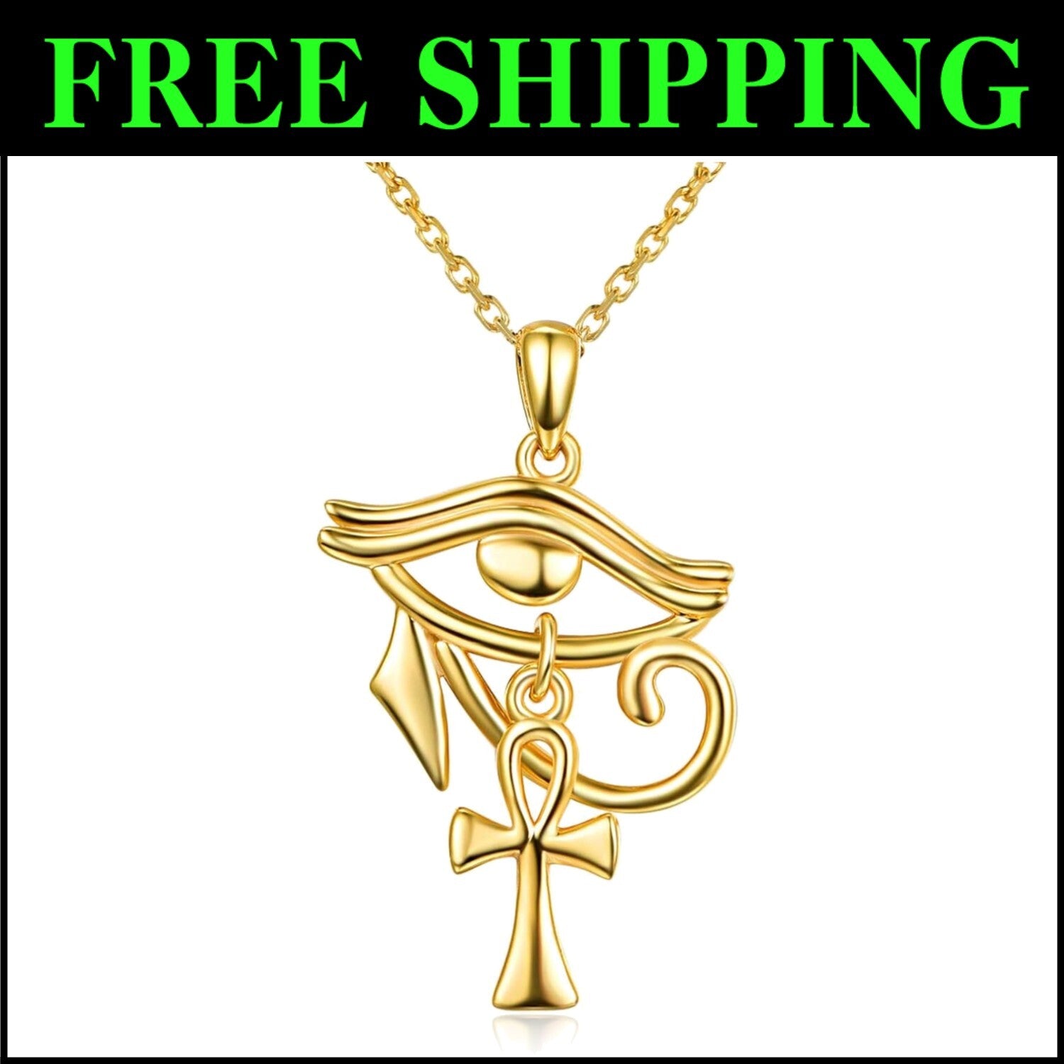 Elegant Eye of Horus & Ankh Jewelry - 18-Inch Silver Necklace for Every Occasion