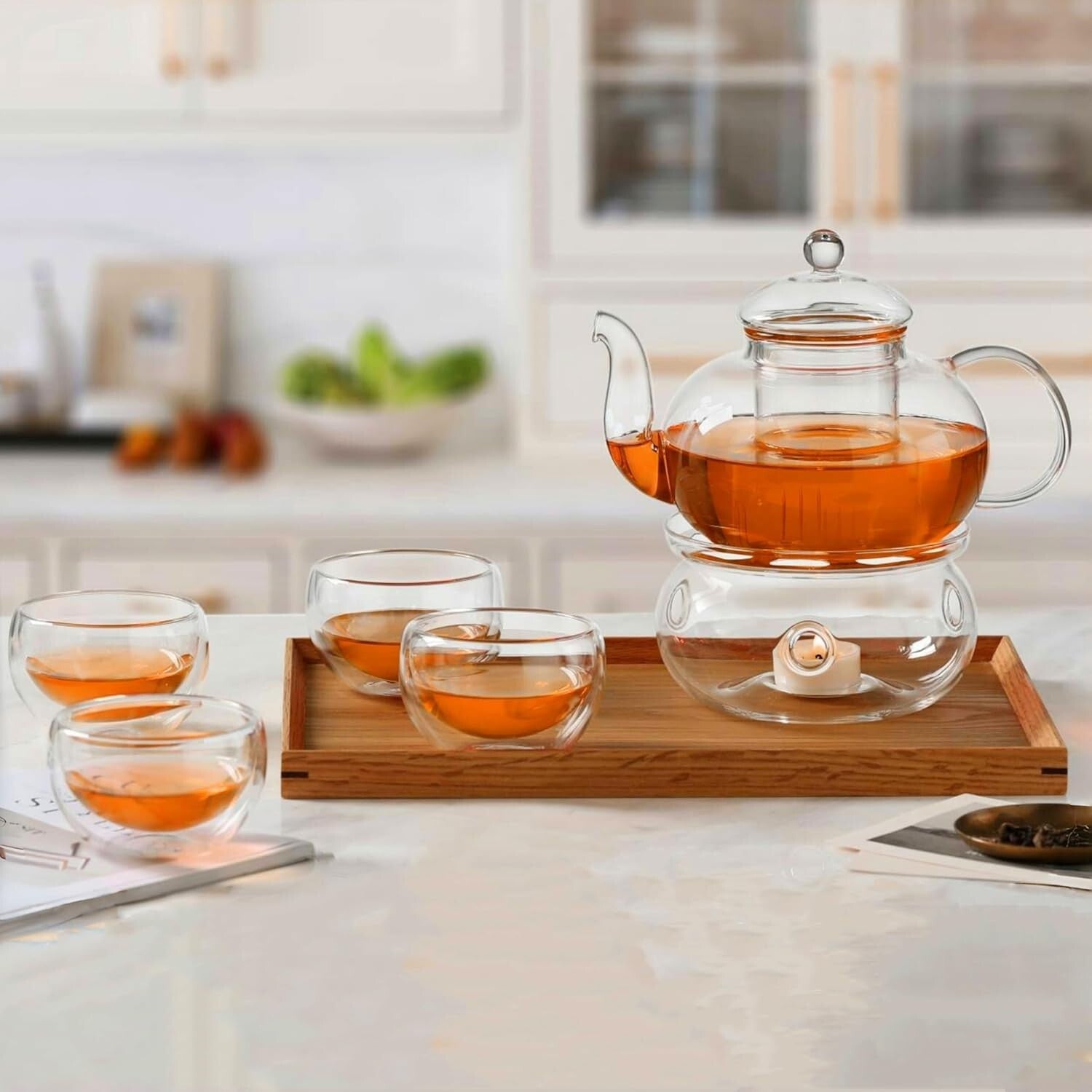 Brewing Delight: 33.8oz Glass Teapot with Removable Infuser + 4 Teacups