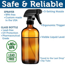 Load image into Gallery viewer, Refillable 16 oz Amber Glass Spray Bottles with Mist &amp; Stream Settings - 6 Pack