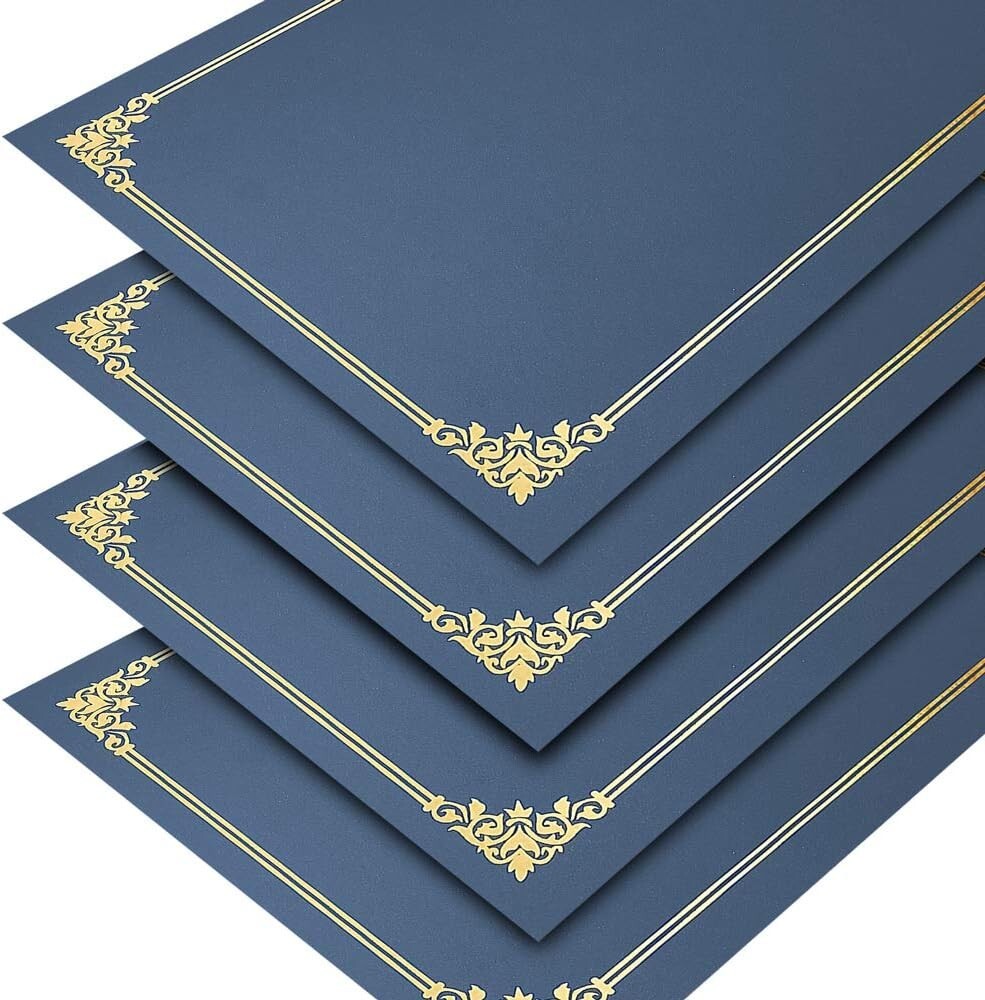 50 Pack Gold Foil Trim Certificate Covers - Navy Blue, Durable for 8.5x11 Docs