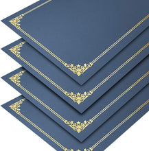 Load image into Gallery viewer, 50 Pack Gold Foil Trim Certificate Covers - Navy Blue, Durable for 8.5x11 Docs