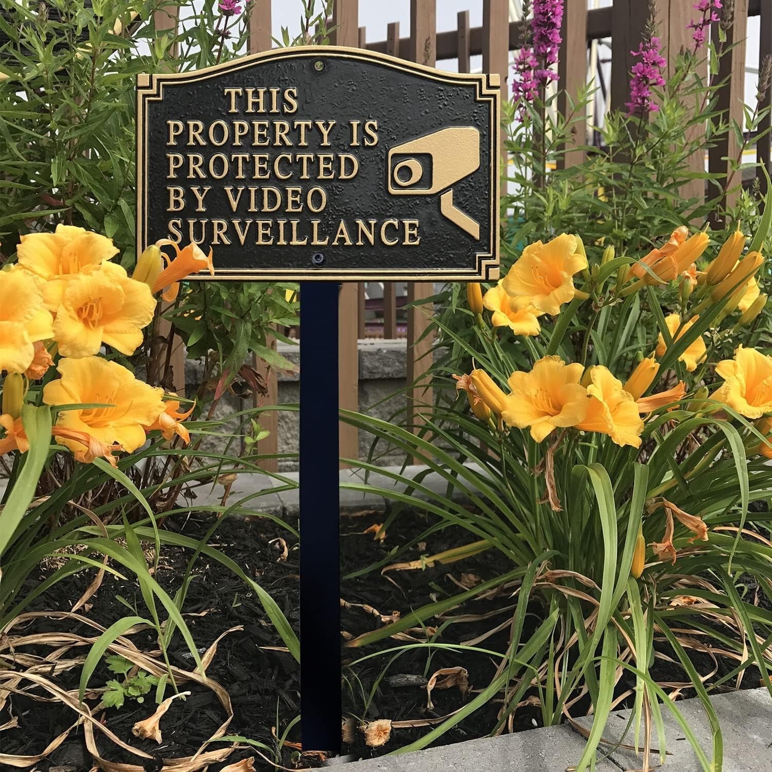 Durable 375 mil Aluminum Garden Sign: Video Surveillance Notice with Lawn Stake