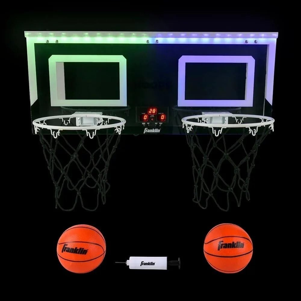 Light-Up Over-The-Door Indoor Basketball Hoops Set with Scoreboard & Balls