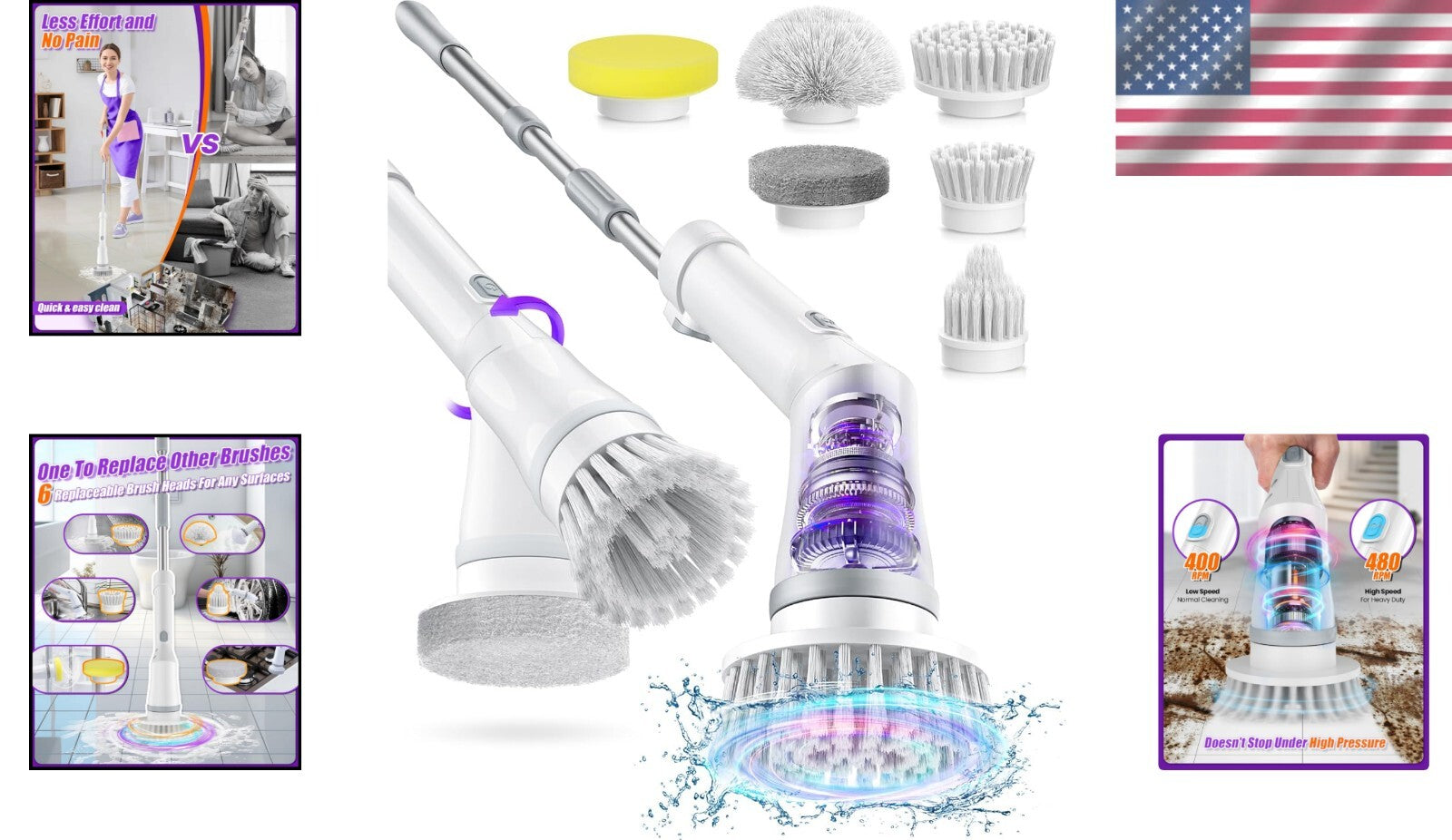Adjustable Rotary Floor Brush Set with Waterproof Design & Powerful 25W Motor