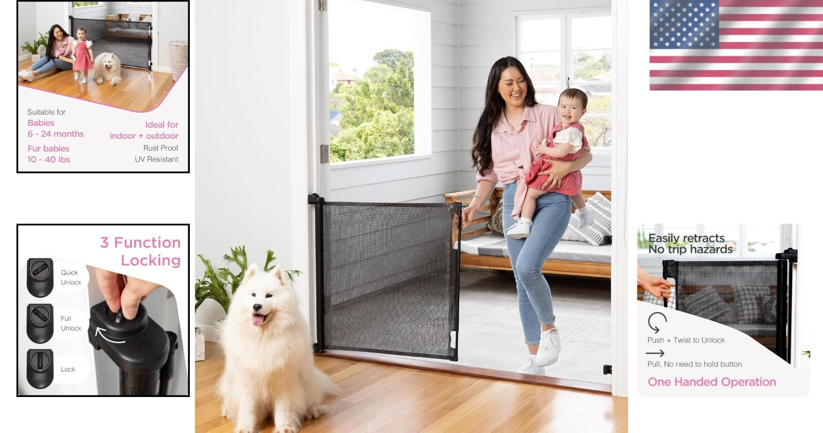 Durable 33" x 71" Retractable Baby Gate - Easy Install for Indoor & Outdoor