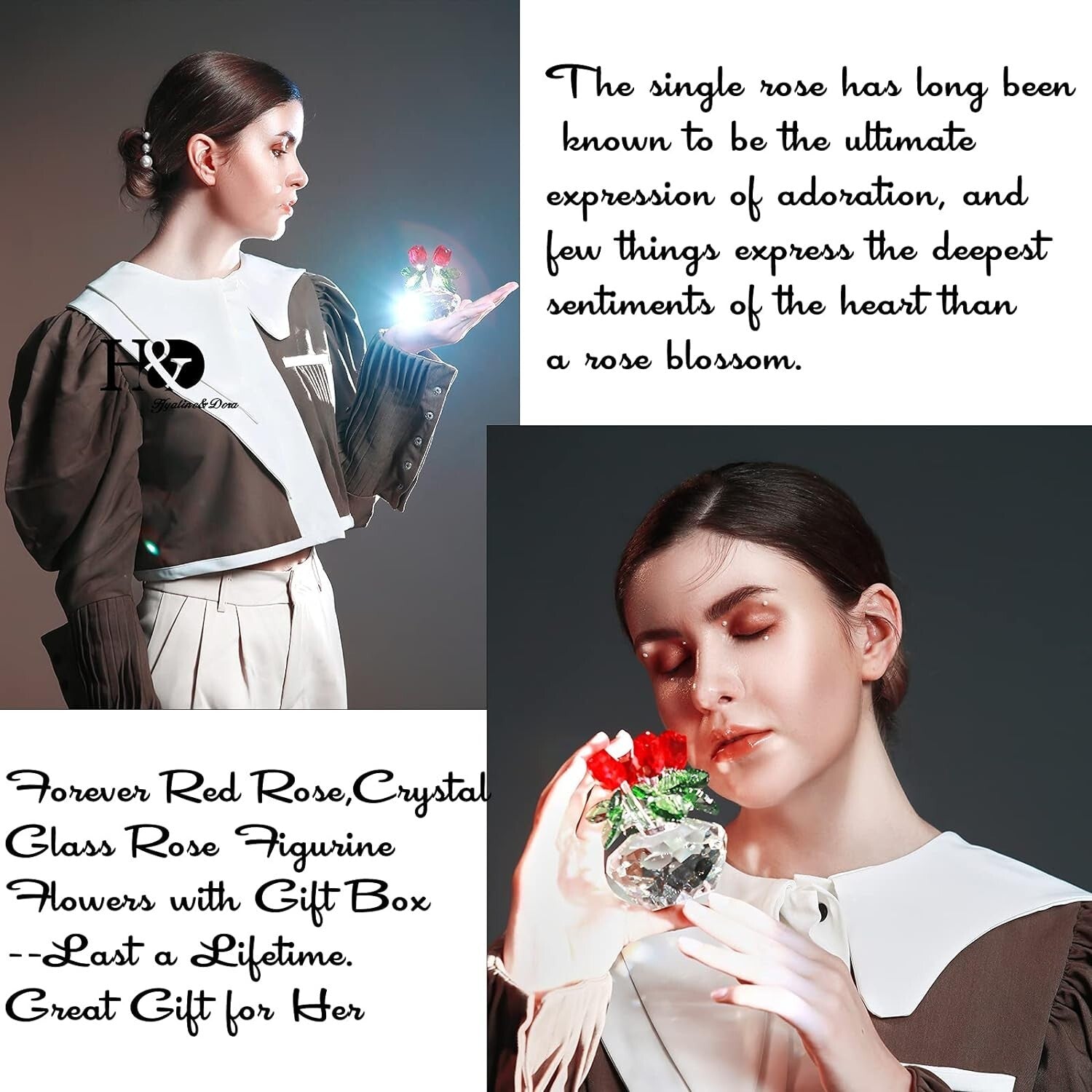 Elegant Crystal Rose Figurine in Gift Box – Timeless Home or Office Decor