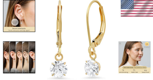 Stunning 1 CT.TW Cubic Zirconia Dangle Earrings in 14k Gold - Lifetime Guarantee