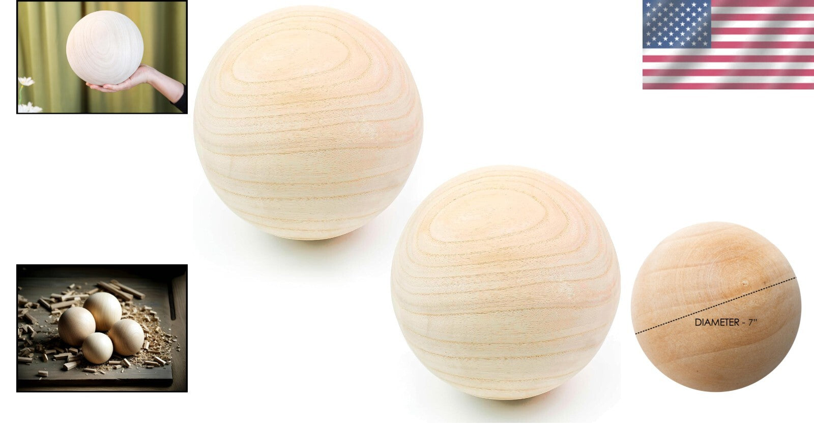 7-Inch Natural Wood Craft Balls - Perfect for DIY Decor & Projects (Set of 2)