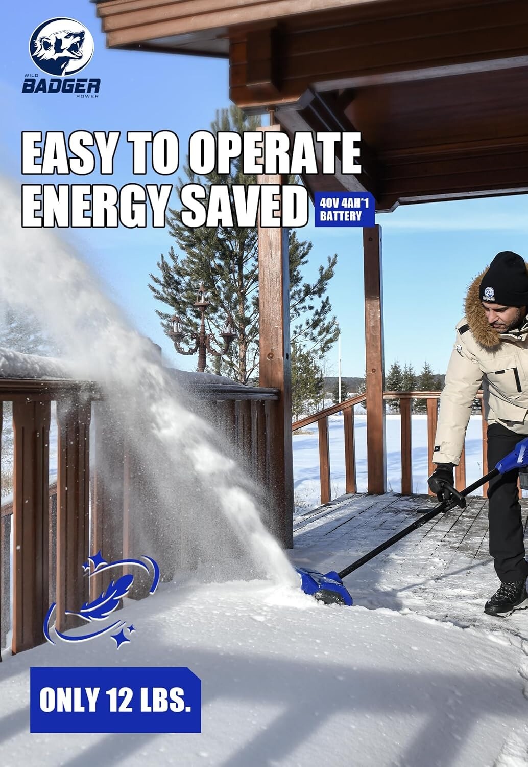 40V Electric Snow Shovel with 15" Width - Lightweight & Powerful for Heavy Snow