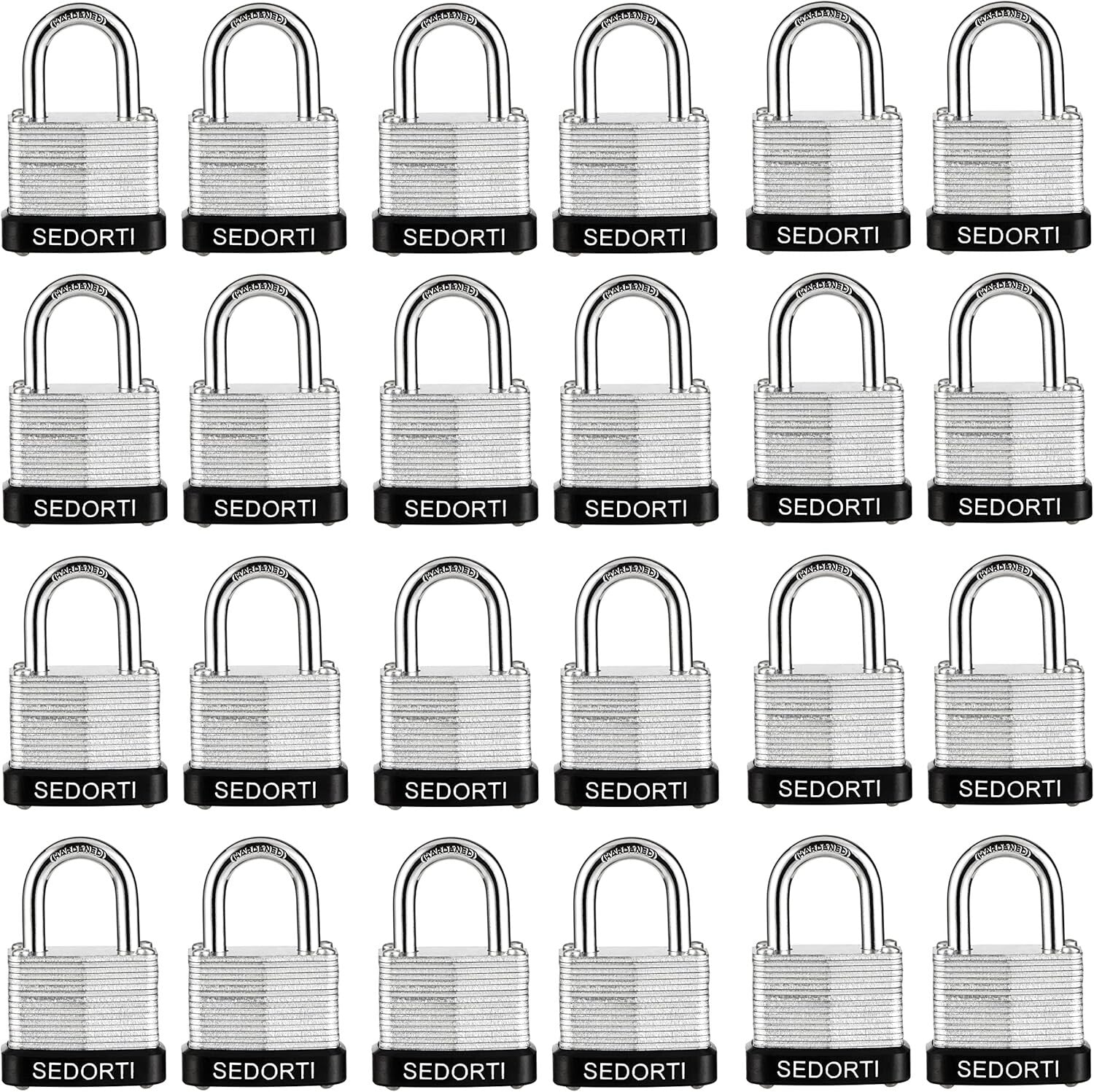 Laminated Steel Padlock Set - 24 Heavy Duty Indoor/Outdoor Locks Included