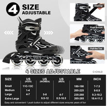 Load image into Gallery viewer, Vinal Girls' Adjustable Inline Skates with Illuminating Wheels - XL Size
