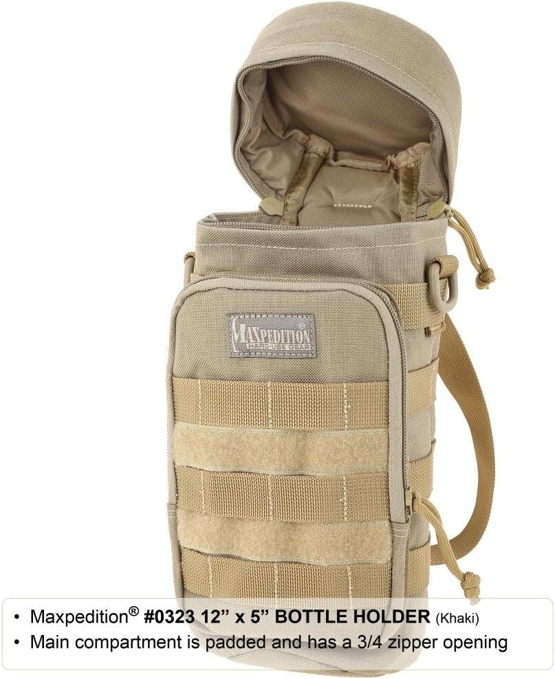 Lightweight Khaki Bottle Holder - 12" High for Hiking and Outdoor Adventures