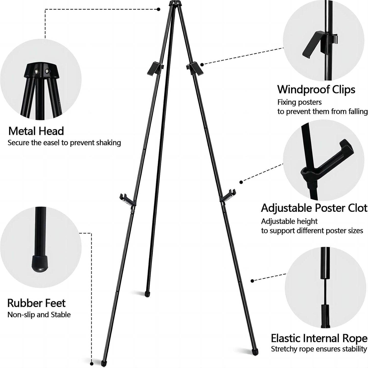 6 Pack Folding Easels for Stylish Displays - Portable & Adjustable to 66-Inch