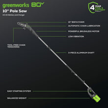 Load image into Gallery viewer, Lightweight 80V 10-Inch Battery-Powered Polesaw with Charger for Easy Cutting