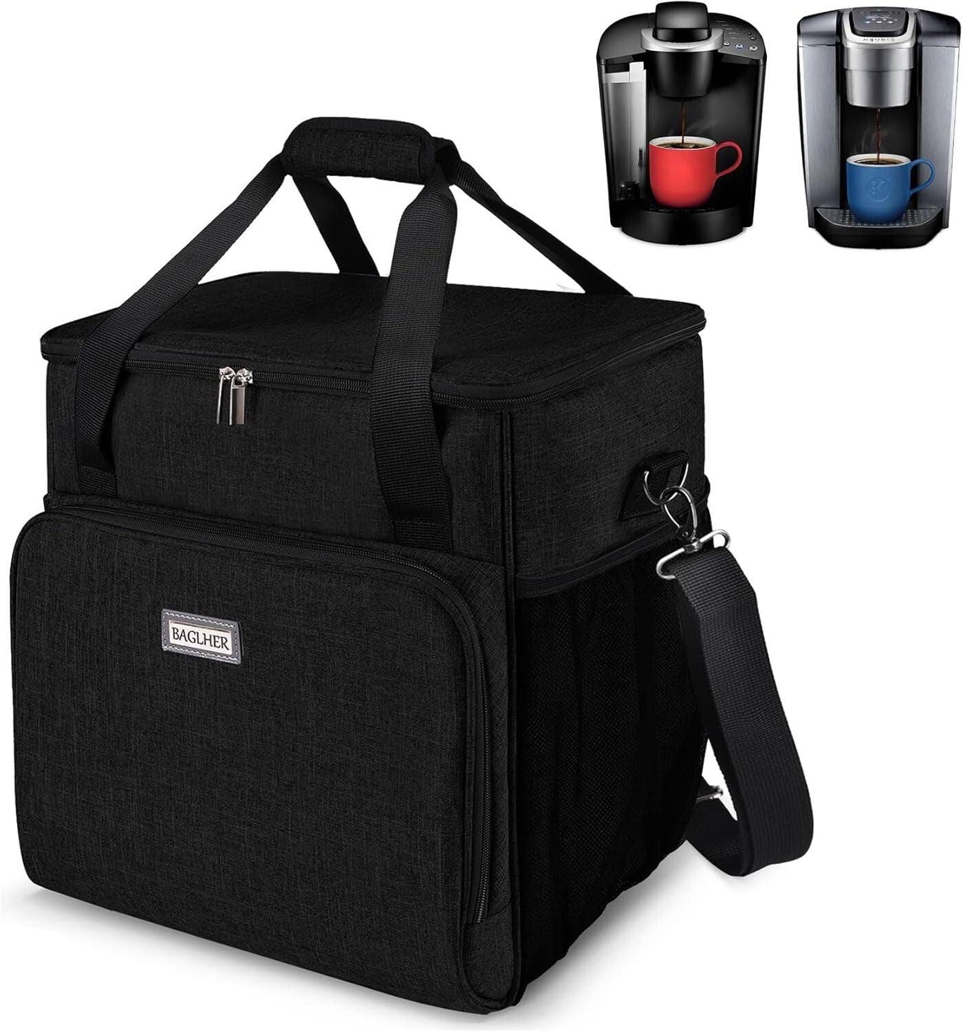 Black Coffee Maker Case with Multi-Pockets for Easy Travel - Fits Keurig Models